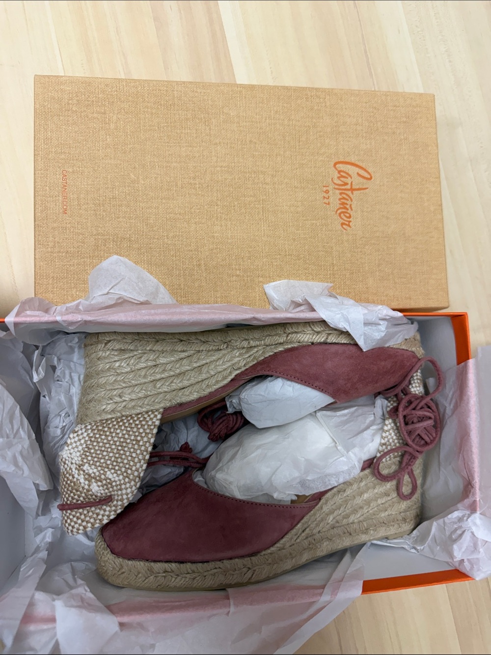 Castaner Dusty Rose Suede Espadrille Wedge Lace-Up